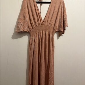 💜BiBi Tan Maxi Dress with Lace Details